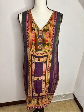 Anthropologie Tanvi Kedia Bohemian Embroidered V-Neck Sleeveless Dress - Purple